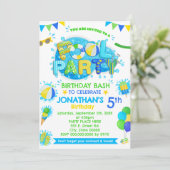 プールバースデーパーティーブルーグリーンイエロー 招待状 (スタンド正面)
