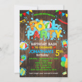 プールバースデーパーティーラバーダックプライマリーカラーウッド 招待状 (正面)