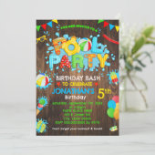 プールバースデーパーティーラバーダックプライマリーカラーウッド 招待状 (スタンド正面)