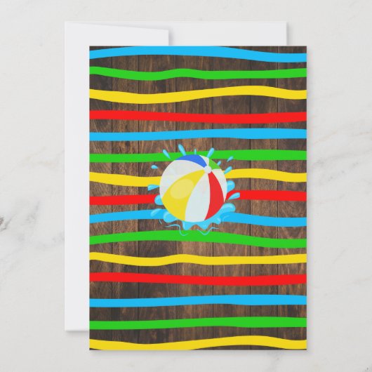 プールバースデーパーティーラバーダックプライマリーカラーウッド 招待状 (裏面)