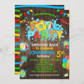 プールバースデーパーティーラバーダックプライマリーカラーウッド 招待状 (正面/裏面)