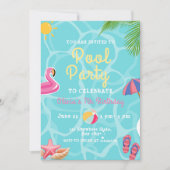 プールバースデーパーティー、プールキッズスイミングパーティー 招待状 (正面)