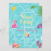 プールバースデーパーティー、プールキッズスイミングパーティー 招待状 (正面/裏面)