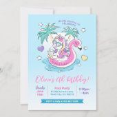 プールバースデーパーティーUnicornフラミンゴトロピカル 招待状 (正面)
