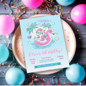 プールバースデーパーティーUnicornフラミンゴトロピカル 招待状