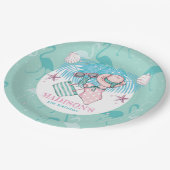 プールパーソナライズされたパーティーピンクターコイズ ペーパープレート (アングル)