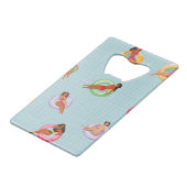 プールパーソナライズされたフロッリラックストに登場する夏の女性 クレジットカード栓抜き (裏面アングル)