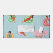 プールパーソナライズされたフロッリラックストに登場する夏の女性 デスクマット (キーボード&マウス)