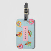プールパーソナライズされたフロッリラックストに登場する夏の女性 ラゲッジタグ (正面縦)