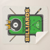 プールパーソナライズされたホール名8ボールクラウンビリヤード シェルパブランケット (正面(横))