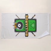 プールパーソナライズされたホール名8ボールクラウンビリヤード ビーチタオル (正面)