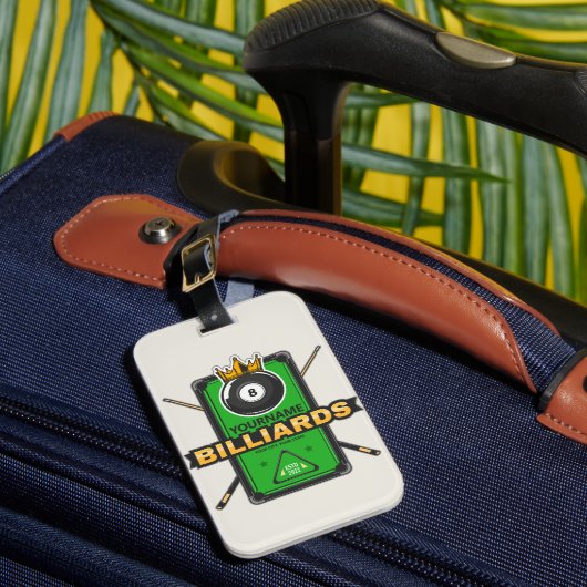 プールパーソナライズされたホール名8ボールクラウンビリヤード ラゲッジタグ (正面インサイチュ1)