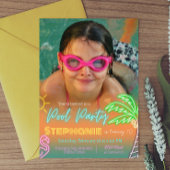 プールパーティのミニマルデザインの招待状(写真付き) 招待状