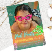 プールパーティのミニマルデザインの招待状(写真付き) 招待状