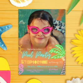 プールパーティのミニマルデザインテンプレートと写真 招待状