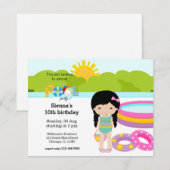 プールパーティの女の子 招待状 (正面/裏面)