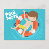 プールパーティの少年 水泳 キッズ 誕生日 招待状 (正面)