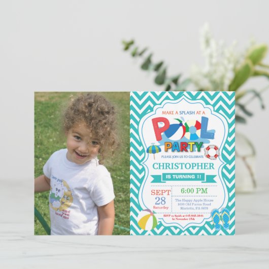プールパーティの招待状アクアスプリッシュスプラッシュボーイ 招待状 (スタンド正面)