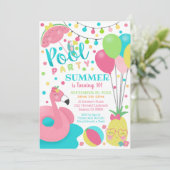 プールパーティの招待状ガールフラミンゴフロートプール 招待状 (スタンド正面)