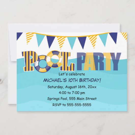 プールパーティの招待状キッズまたは大人 招待状 (正面)