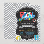 プールパーティの招待状グレースプラッシュボーイ 招待状 (正面/裏面)