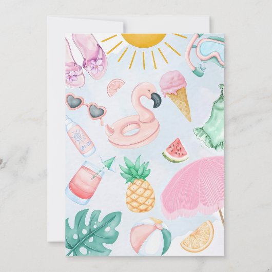 プールパーティの招待状サマーガールバースデーパーティー 招待状 (裏面)