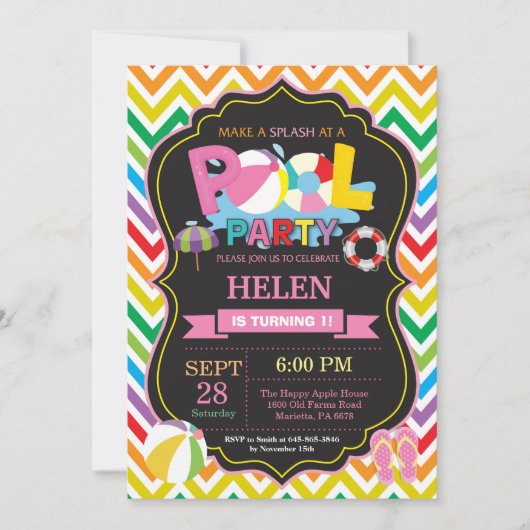 プールパーティの招待状サマースプラッシュガール 招待状 (正面)