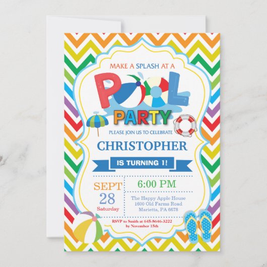 プールパーティの招待状サマースプラッシュボーイ 招待状 (正面)