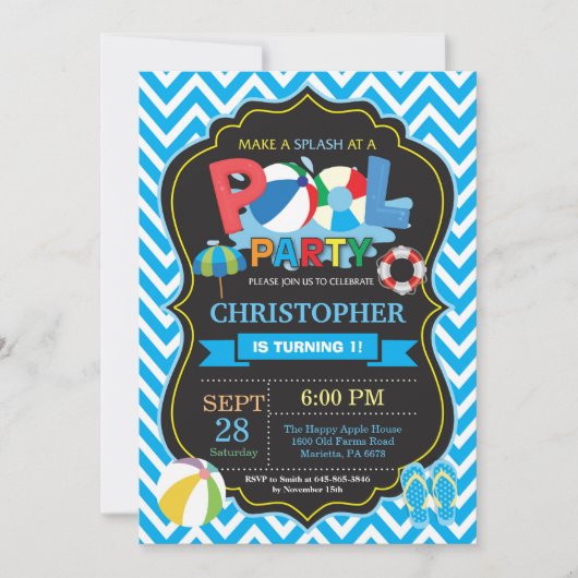 プールパーティの招待状サマースプリッシュ·スプラッシュ·ボーイ 招待状 (正面)