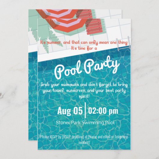 プールパーティの招待状ビーチパーティの招待状 招待状 (正面/裏面)