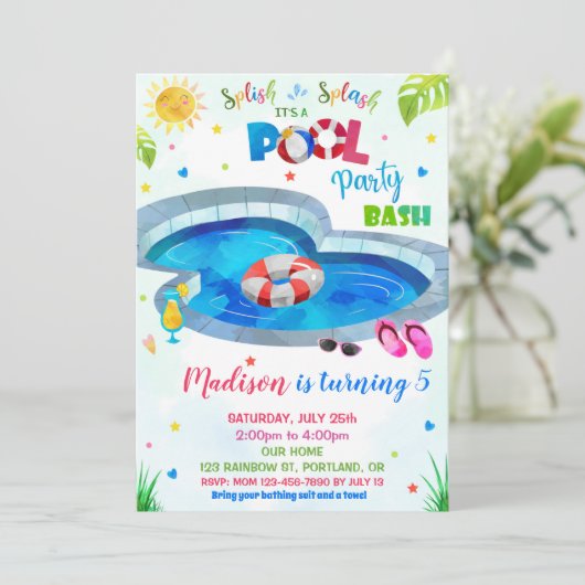 プールパーティの招待状プールの誕生日の招待 招待状 (スタンド正面)