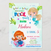 プールパーティの招待状マーメイド誕生日の招待状 招待状 (正面/裏面)