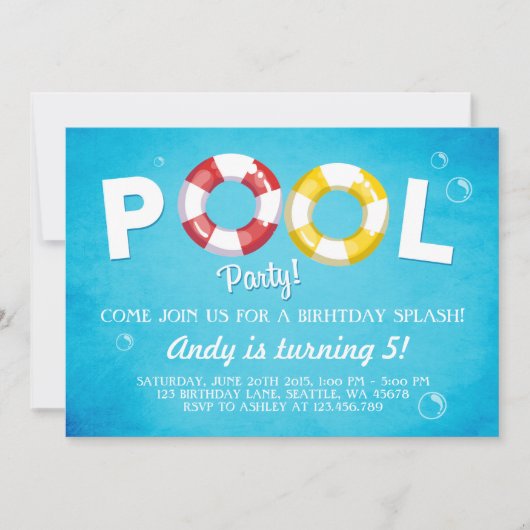プールパーティの招待状誕生日招待の夏 招待状 (正面)