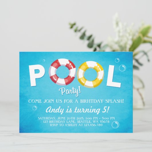 プールパーティの招待状誕生日招待の夏 招待状 (スタンド正面)