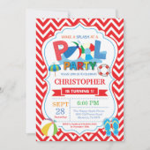 プールパーティの招待状赤い飛び散るスプラッシュボーイ 招待状 (正面)