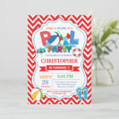 プールパーティの招待状赤い飛び散るスプラッシュボーイ 招待状 (スタンド正面)