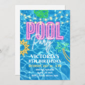 プールパーティの招待状、サマースイミングプールパーティー 招待状 (正面/裏面)
