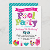 プールパーティの招待状-サマー誕生日プールパーティー 招待状 (正面/裏面)