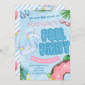 プールパーティの招待状、プールパーティー、スイミングパーティー 招待状 (正面/裏面)