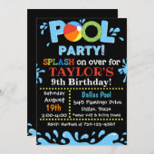 プールパーティの招待状 |プール誕生日パーティー招待状 招待状 (正面/裏面)