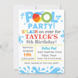 プールパーティの招待状 |プール誕生日パーティー招待状 招待状