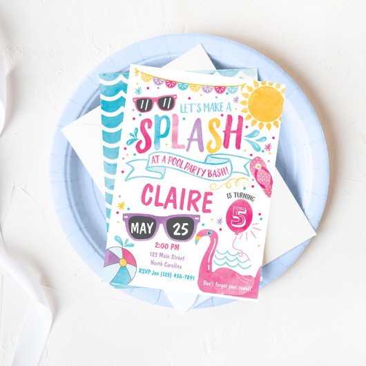 プールパーティの招待状、プールBash誕生日招待状 招待状