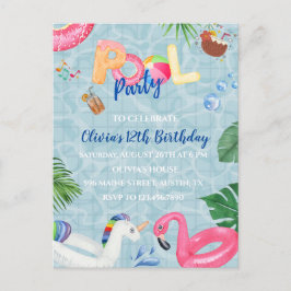 プールパーティの招待状 ポストカード