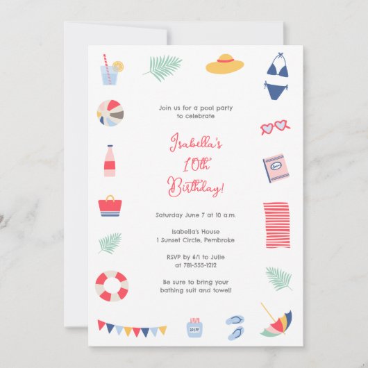 プールパーティの招待状 招待状 (正面)