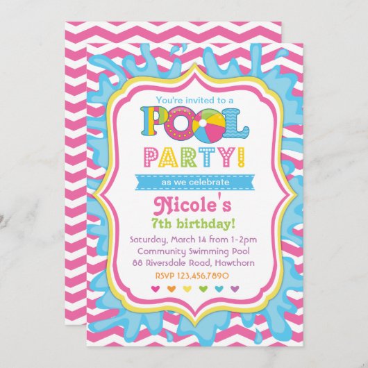 プールパーティの招待状 招待状 (正面/裏面)