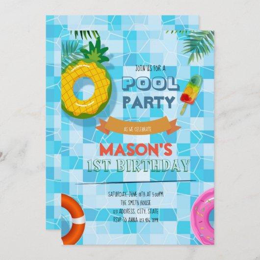 プールパーティの招待状 招待状 (正面/裏面)