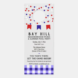 プールパーティの招待状 |近所の夏のピクニック ドアノブサイン