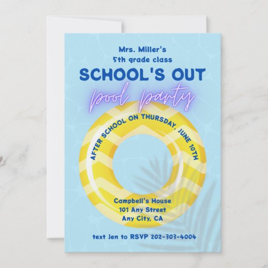 プールパーティの招待状 |黄色の浮動小数点 招待状 (正面)