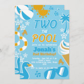 プールパーティの誕生日男の子の夏 招待状 (正面/裏面)