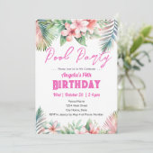 プールパーティトロピカルガーリーティーン誕生日の招待状 招待状 (スタンド正面)
